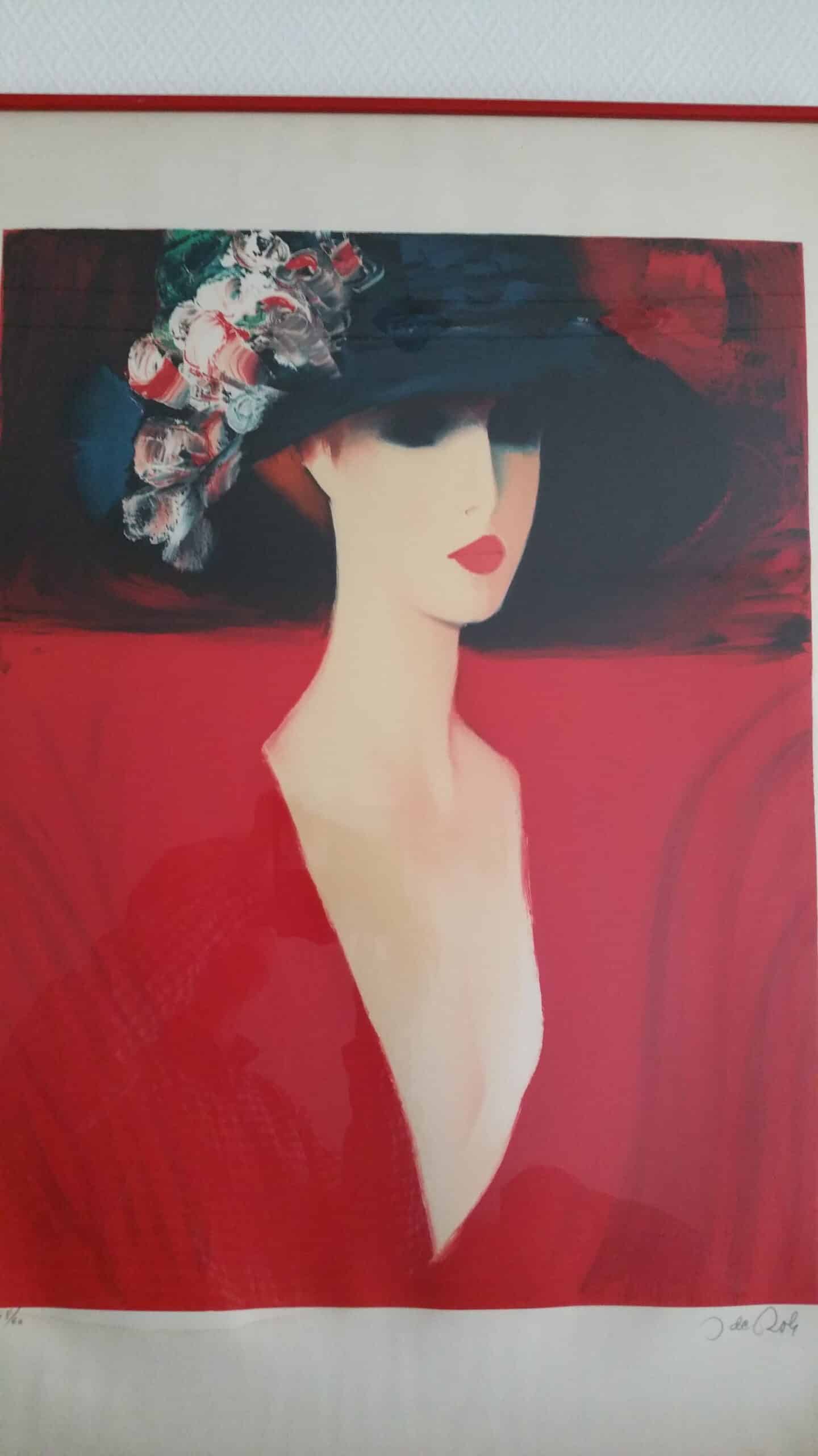 Janusz De Rola Femme Rouge Au Chapeau