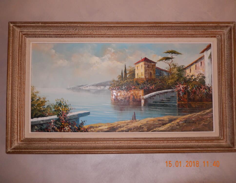 : Oeuvre de Romano ROSSINI représentant un lac, peinture sur toile fin 19è ou début 20 è