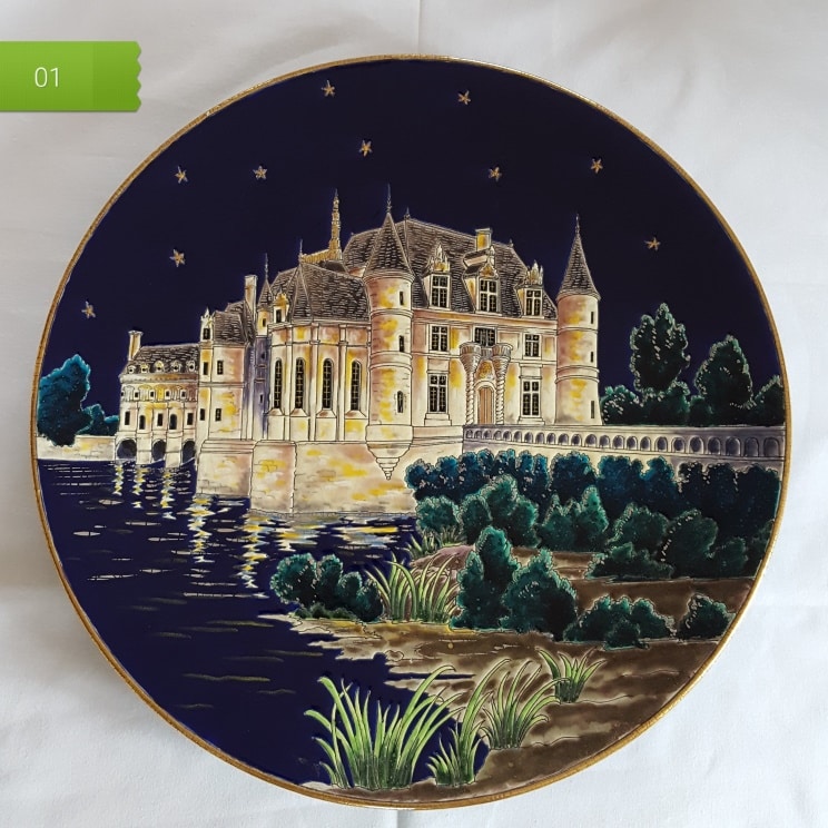 Grand plat rond Chenonceaux Emaux Longwy