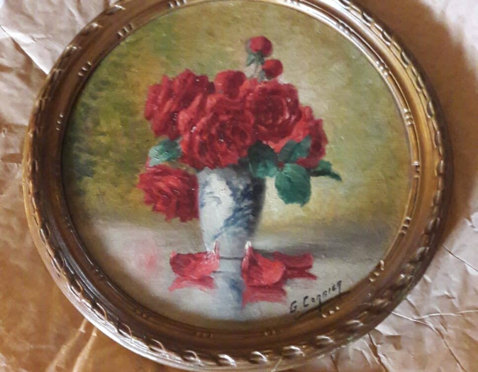 Peinture Tableau, Pastel: Tableau de G.Corbier rose au vase