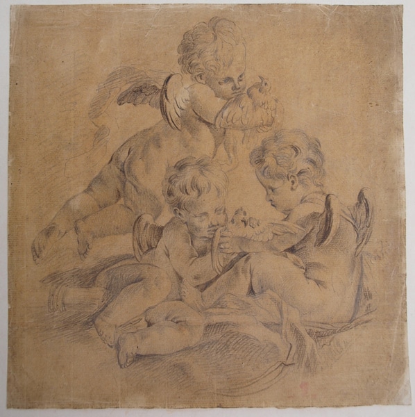 Peinture Tableau, Pastel: Dessin 3 puttis XVIII ème siècle