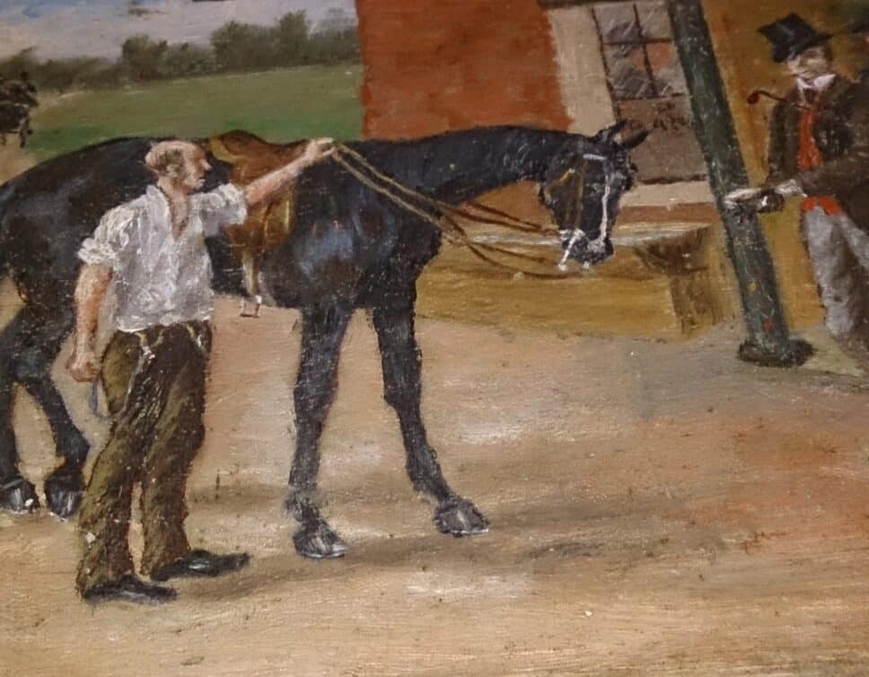 Peinture Tableau, Pastel: Relais chevaux
