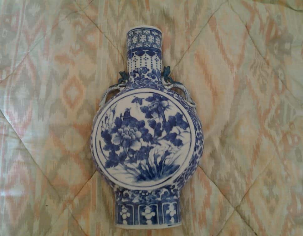 vase gourde bleu blanc