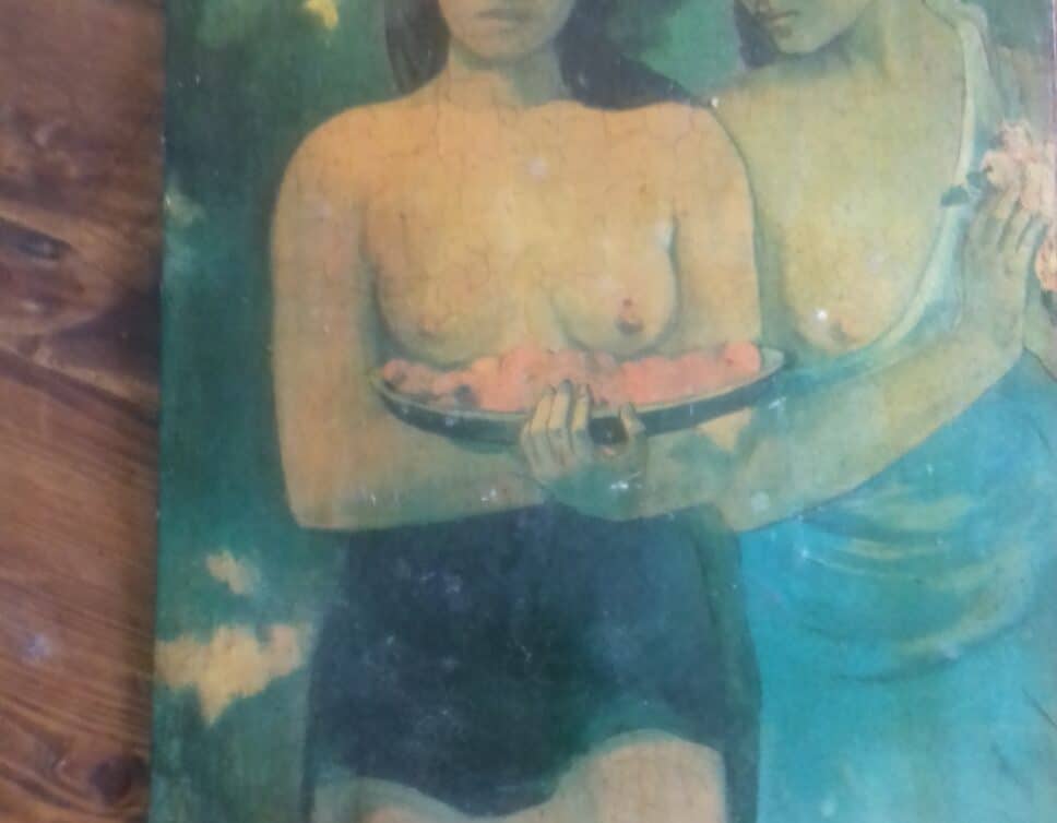 Peinture Tableau, Pastel: Les fleurs au seins rouge gauguin