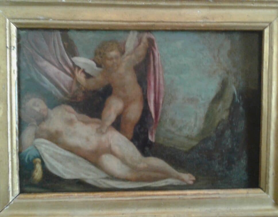 Peinture Tableau, Pastel: femme endormie avec un ange