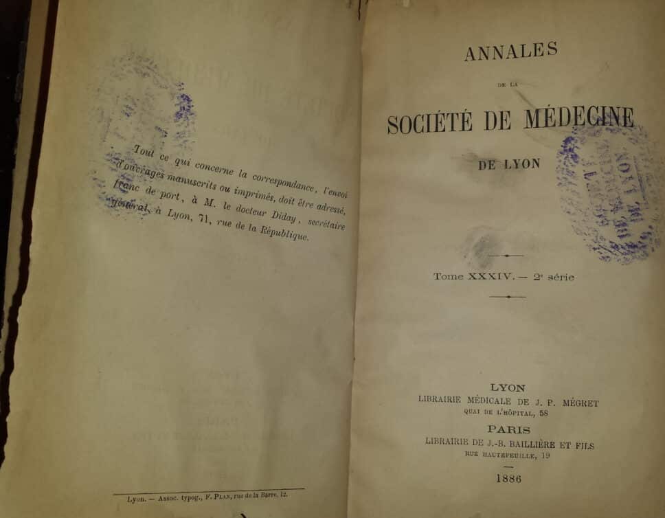 Estimation Livre, manuscrit: ANNALES DE LA SECIETE DE MEDECINE DE LYON