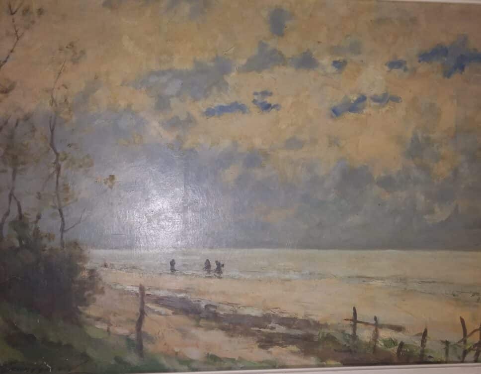Peinture Tableau, Pastel: Chasseurs sur le bord de mer