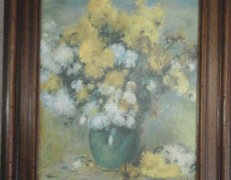 Peinture Tableau, Pastel: tableau signe renoir , , vase de chrysanthèmes