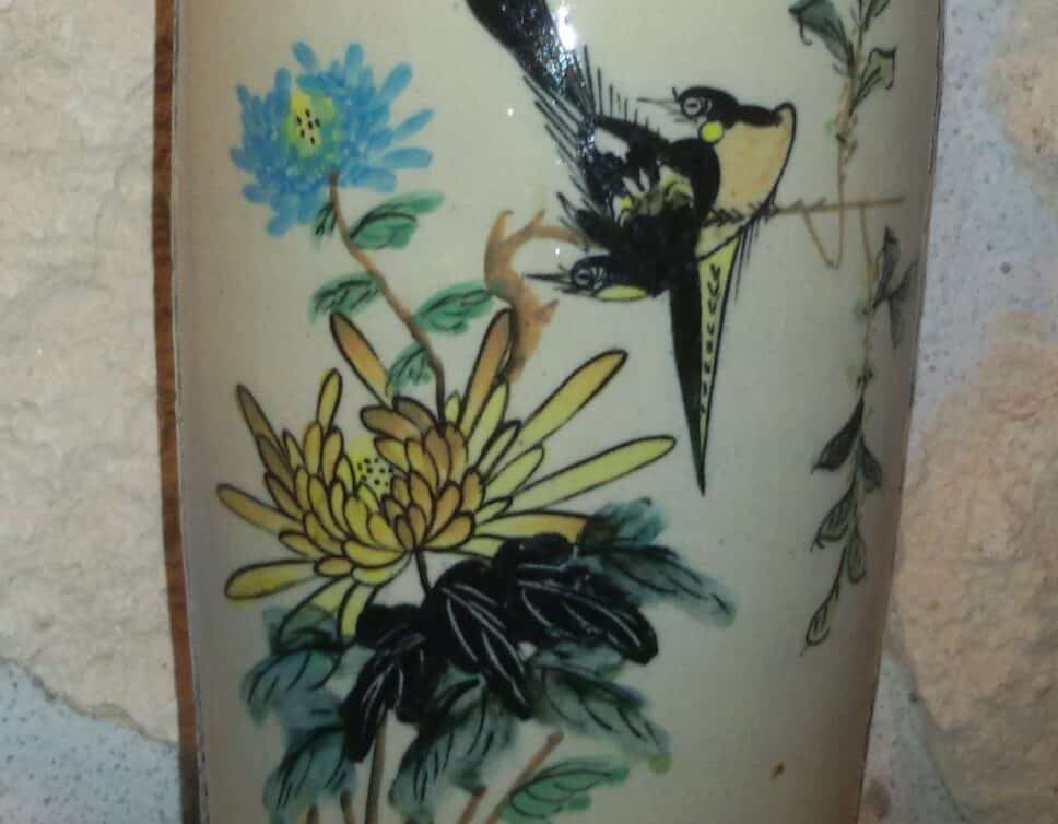 vase chinois, avec fleur de lotus & bambou