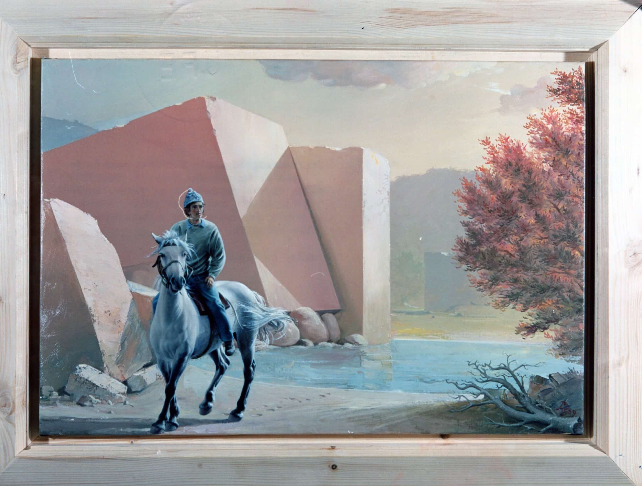 Peinture Tableau, Pastel:  » Le Cavalier » peinture à l’huile de Bruno Schmeltz (1989)