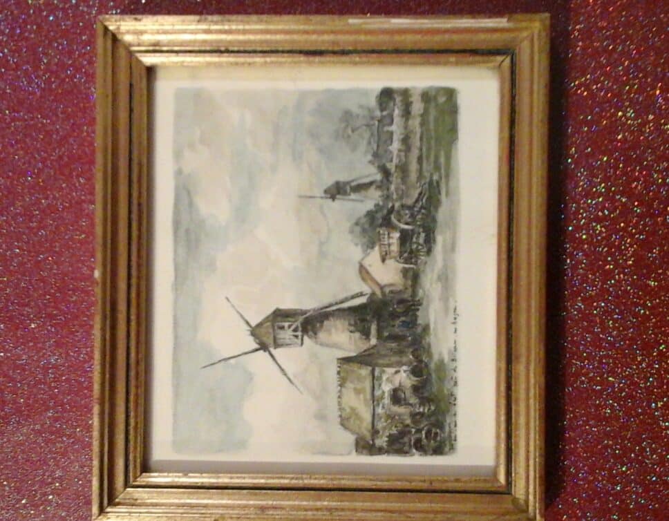 aquarelle moulin à vent de Brissac en anjou signé la Berry