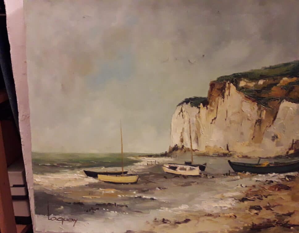 Peinture Tableau, Pastel: Toile marcel LAQUAY falaises normandes