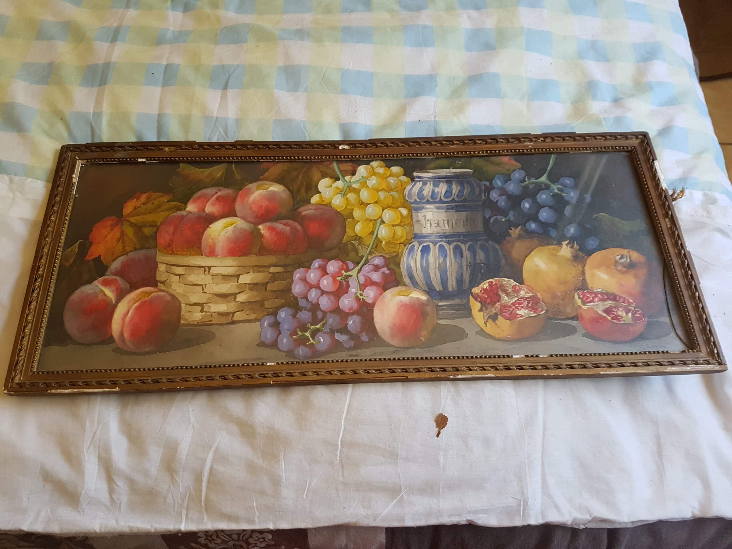 Peinture Tableau, Pastel: tableau signe G BARBARO aquarelle coupe de fruits