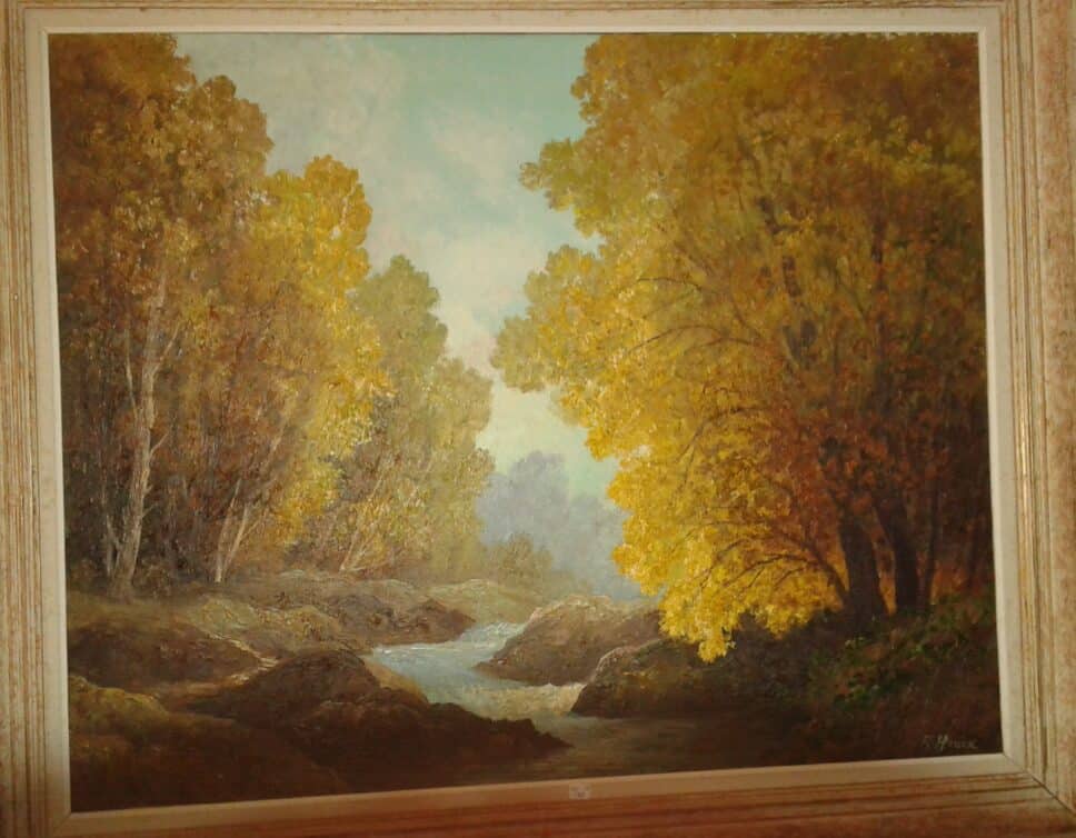 Peinture Tableau, Pastel: R.HOUCK « paysage d’aotaumne » toile