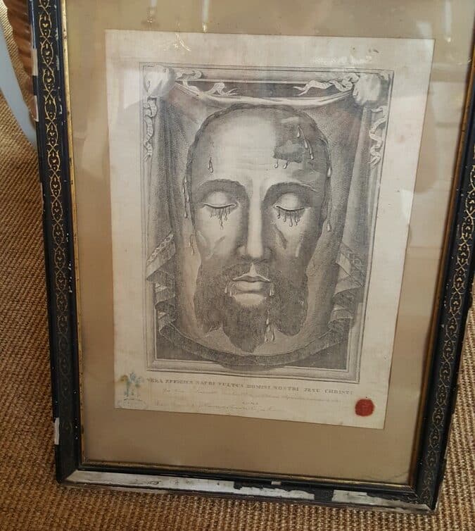 Gravure sur tissu visage du christ pleurant XIXème