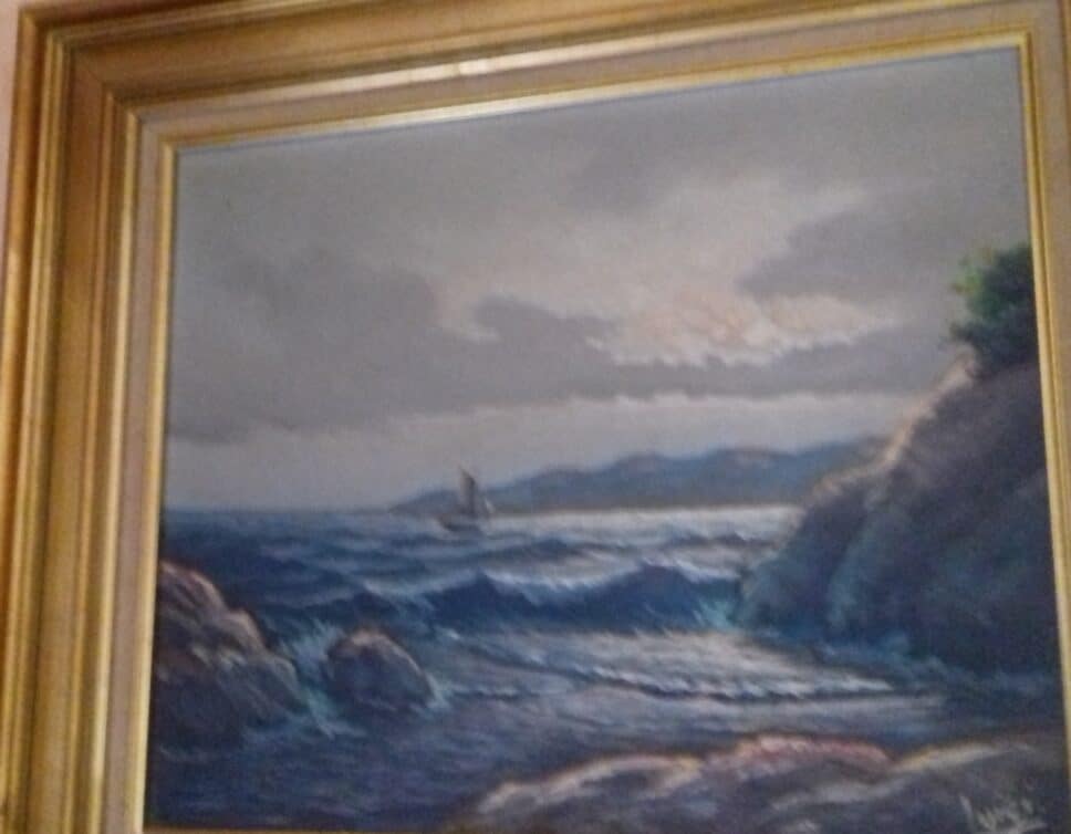 Peinture Tableau, Pastel: Tableau sur Mer , vue sur le large d´un bâteau.LUIGI
