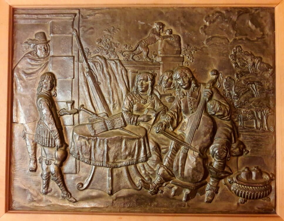 Peinture Tableau, Pastel: Tableau de David teniers et sa famille Gravure sur cuivre du 17 eme siècle ORIGINAL