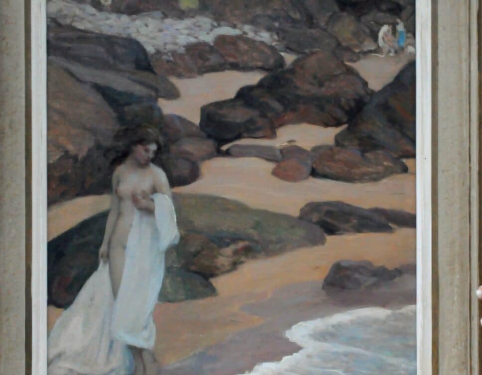 Peinture Tableau, Pastel: nue  a la plage