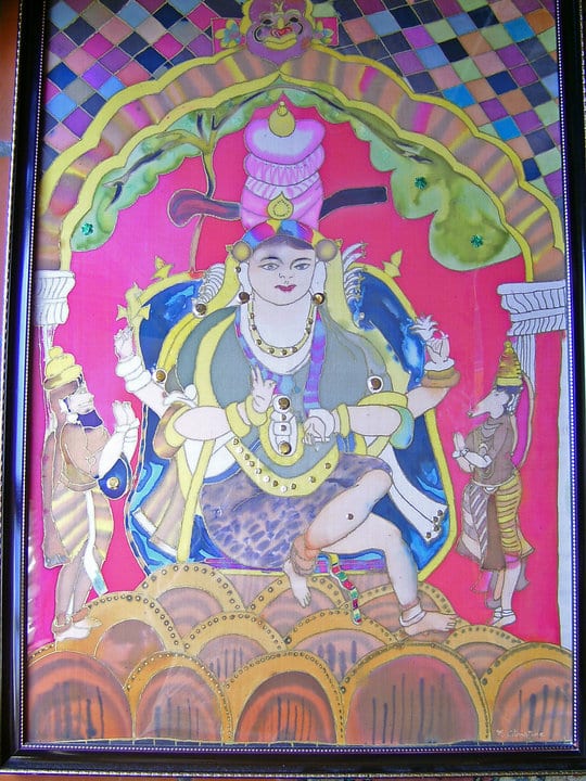 Peinture Tableau, Pastel: PEINTURE SUR SOIE INDIAN GOD