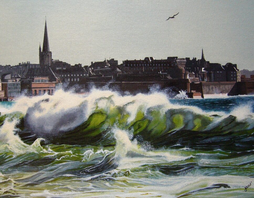 Peinture Tableau, Pastel: Acrylique St Malo sous la houle