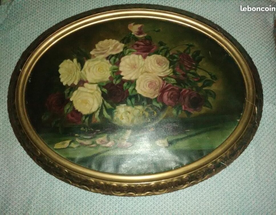 Peinture Tableau, Pastel: Ancienne toile Nature Morte décors  Bouquet De Fleurs