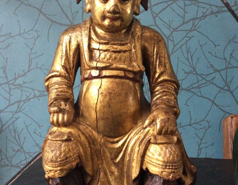 Statuette personnage asiatique bois doré