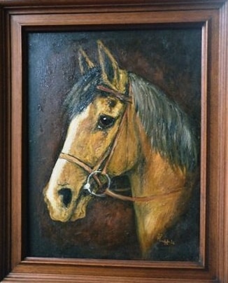 Peinture Tableau, Pastel: Tableau cheval signé M (?) Buchholz