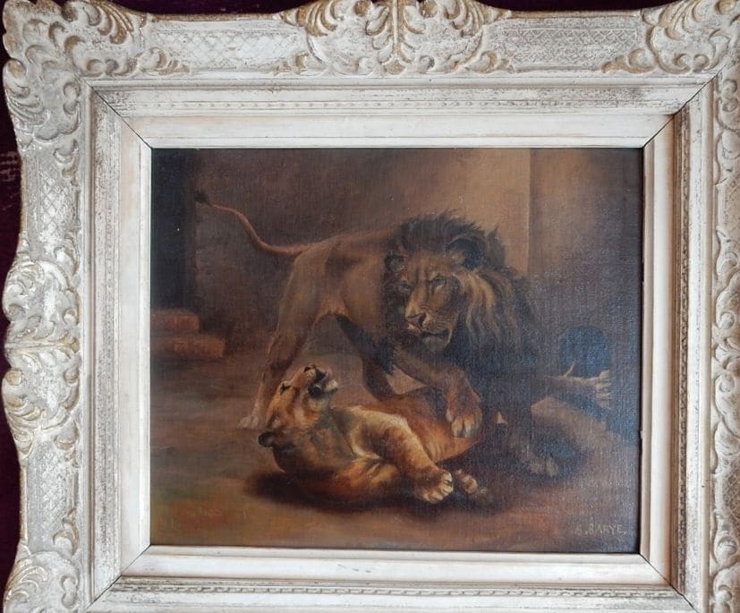 Peinture Tableau, Pastel: Couple de lions enlacés