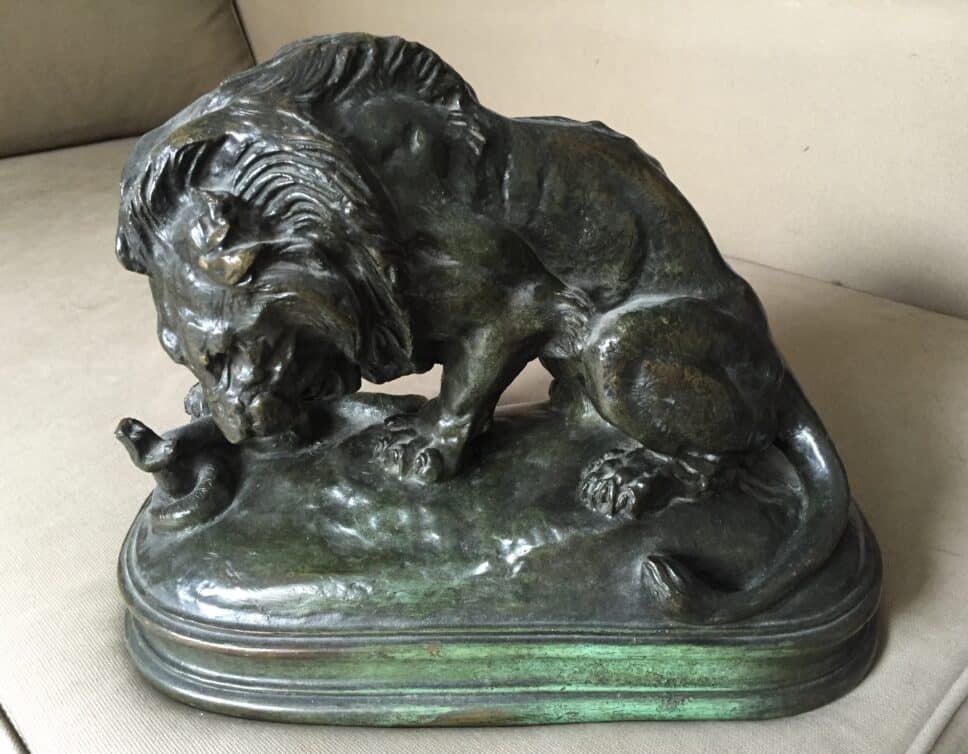 Bronze « École de Barye » Lion et Serpent
