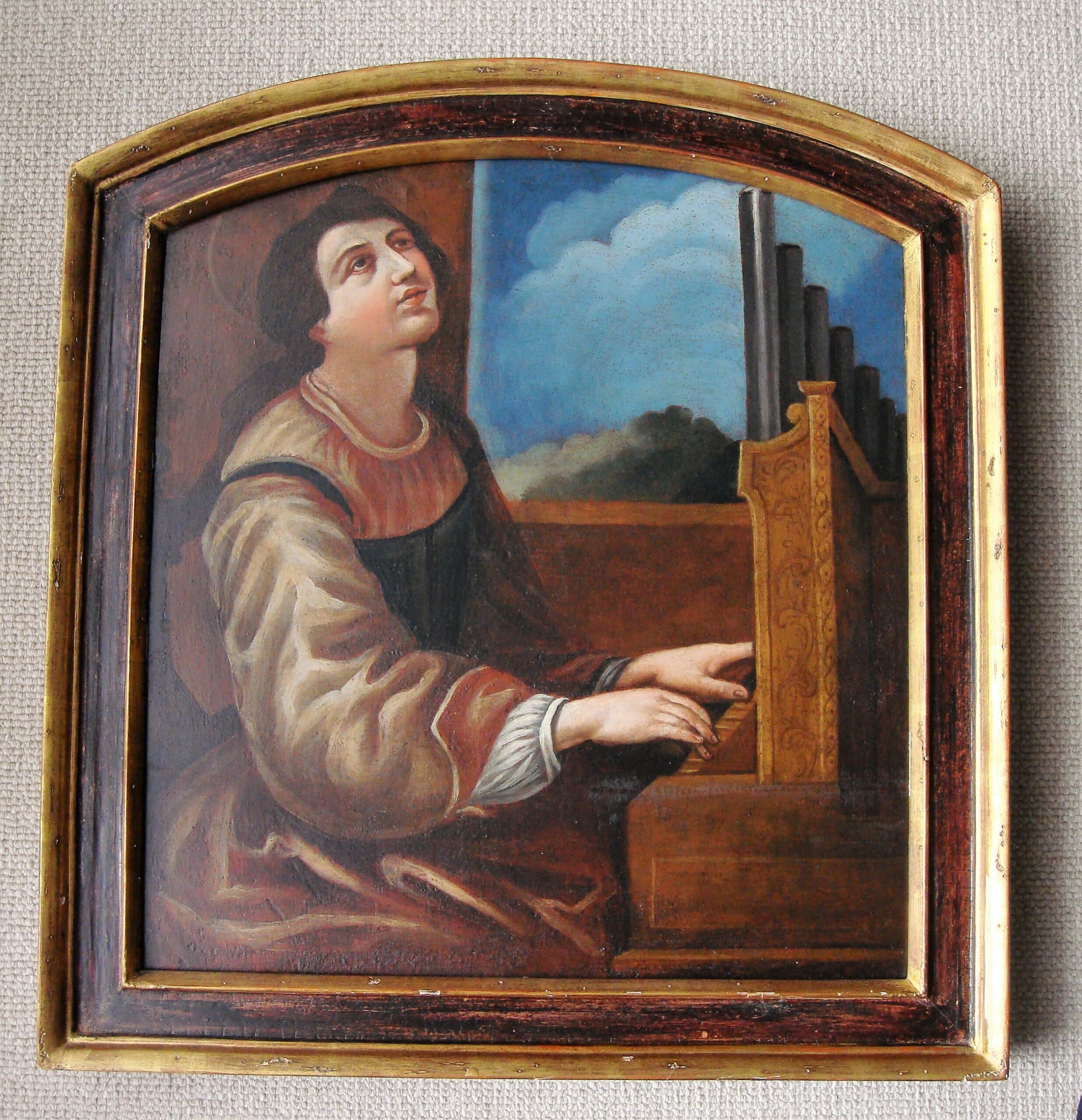 Peinture Tableau, Pastel: Peinture Sainte Cécile sur bois 17ème ?