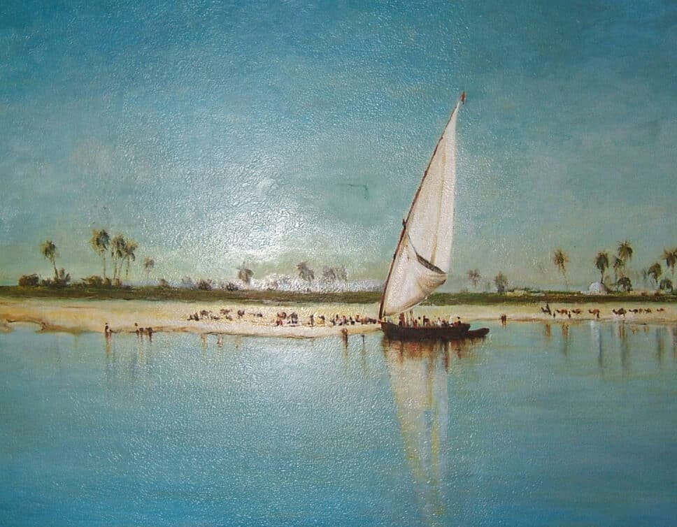 Peinture Tableau, Pastel: Huile sur toile Bord du Nil