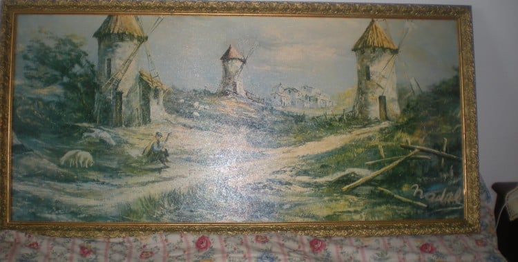 Peinture Tableau, Pastel: 3 moulins dans la campagne
