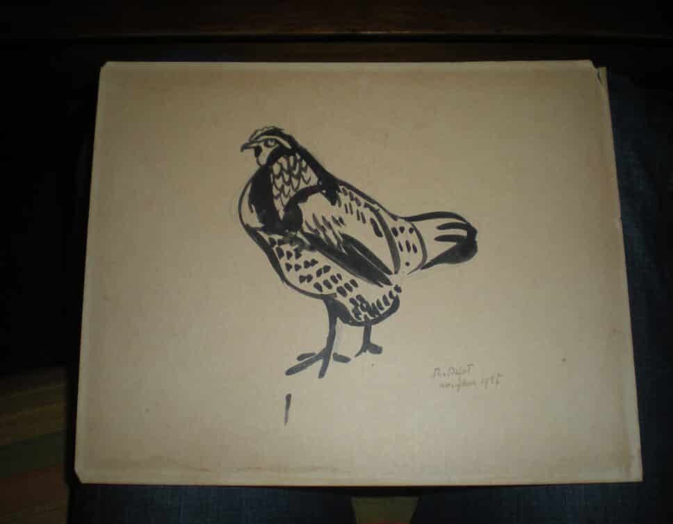 Dessin signé R.BIGOT, poule, Honfleur 1925