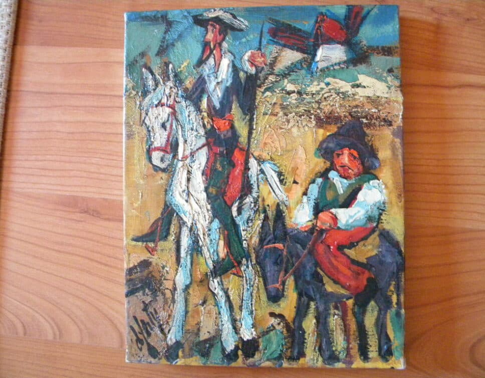 Peinture Tableau, Pastel: DANTY Don quicotte et sancho panca