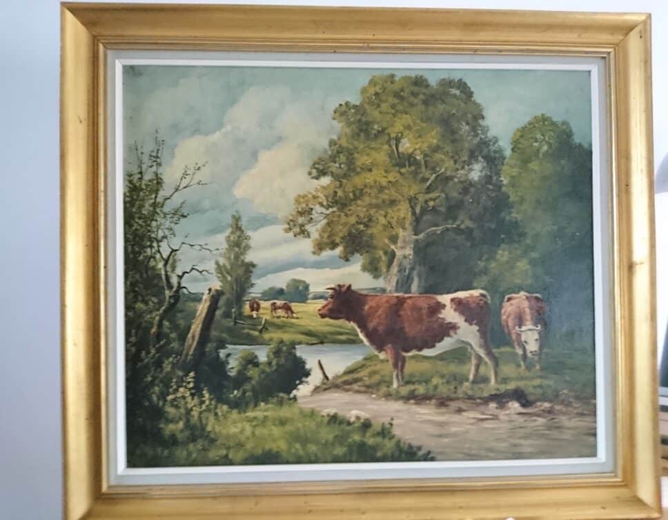 Peinture Tableau, Pastel: tableau paysage vaches