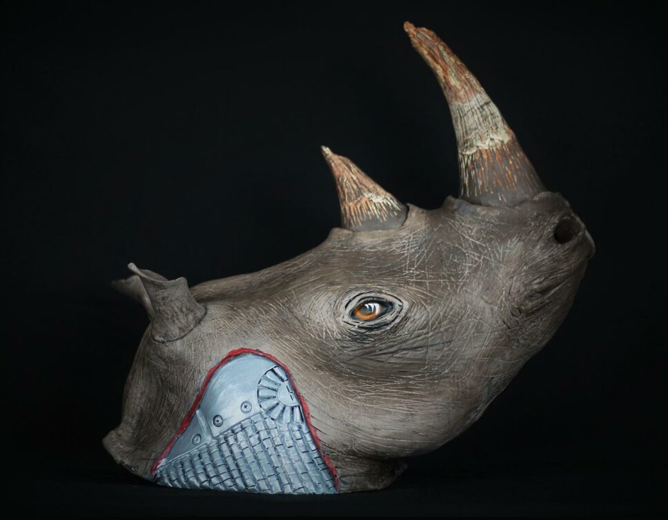 Sculpture  Rhinoceros en Argile