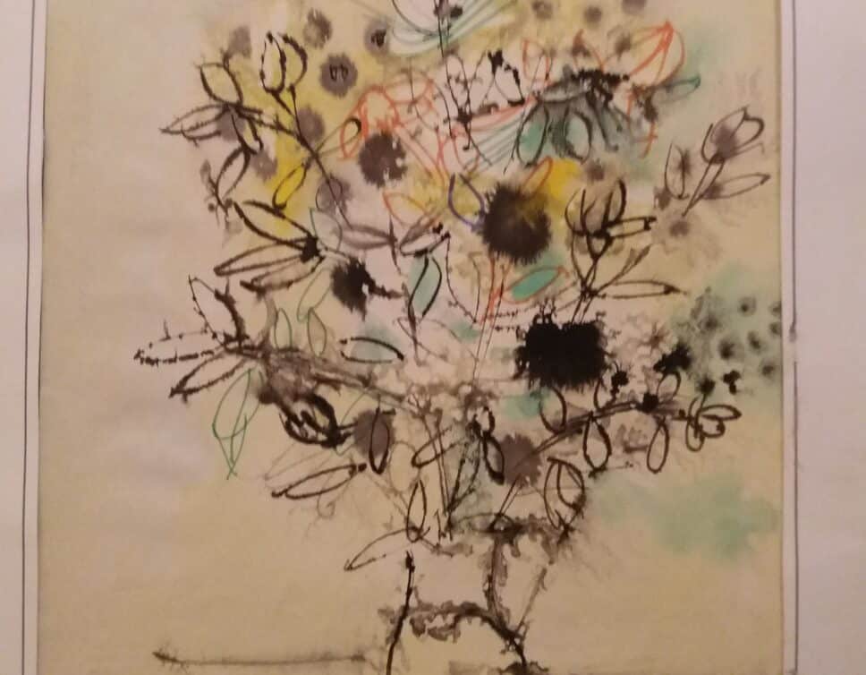 Peinture Tableau, Pastel: Fleurs encre peinture aquarelle année 62