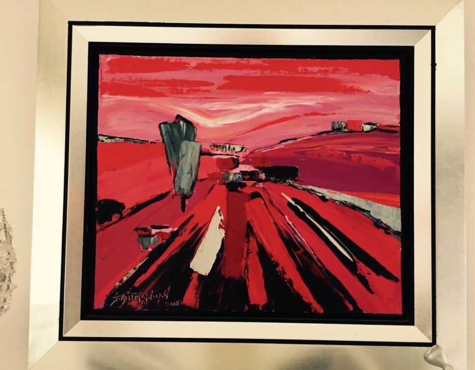 Peinture Tableau, Pastel: paysage en rouge