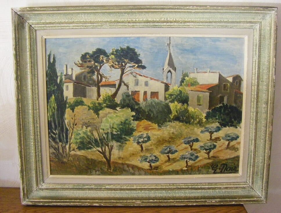 Peinture Tableau, Pastel: Tableau village cloché signé E.Noir