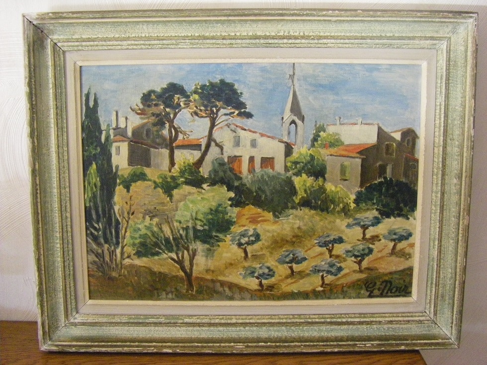 Peinture Tableau, Pastel: Tableau village cloché signé E.Noir
