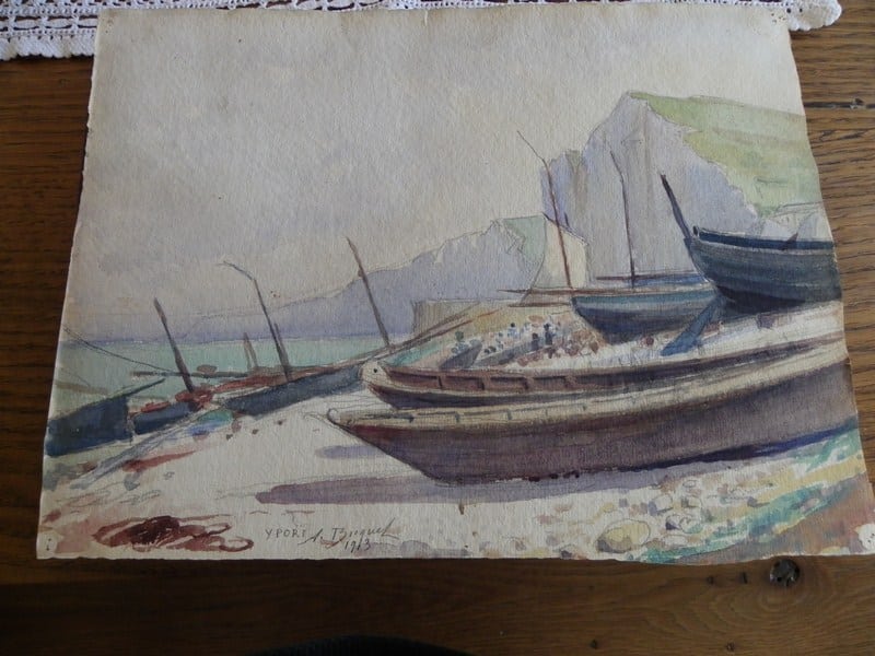 Peinture Tableau, Pastel: Aquarelle  Yport A.BUQUET 1913