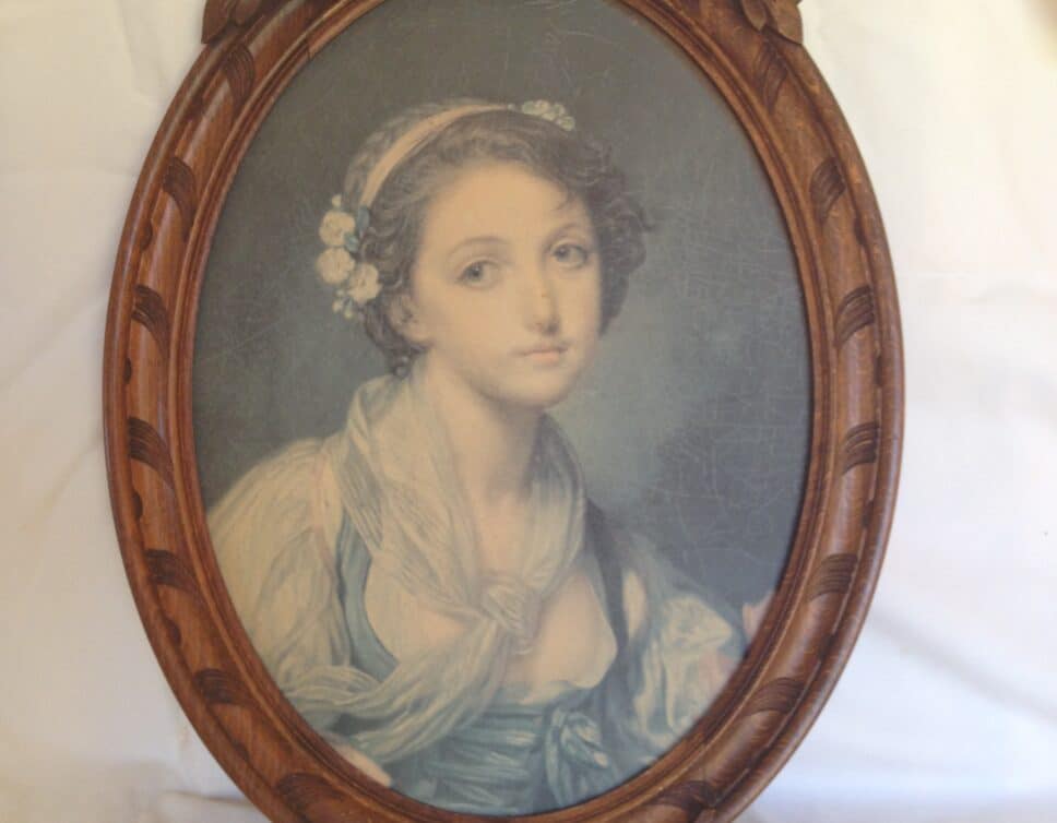 Peinture Tableau, Pastel:  » La jeune fille à l’écharpe  » J.B. GREUZE