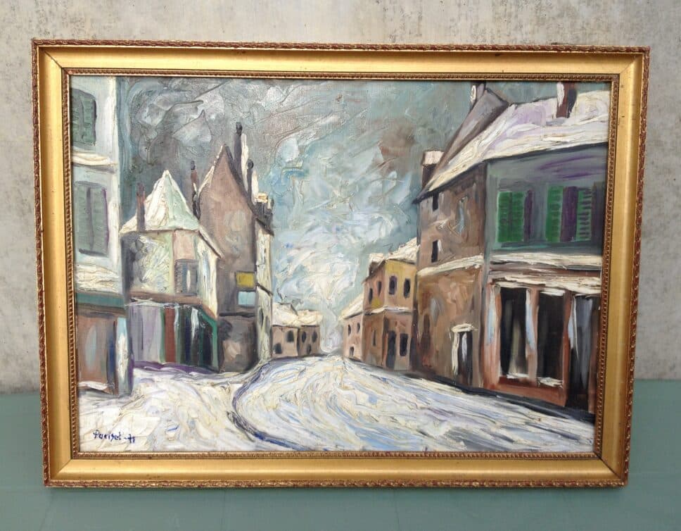 Peinture Tableau, Pastel: village en hiver
