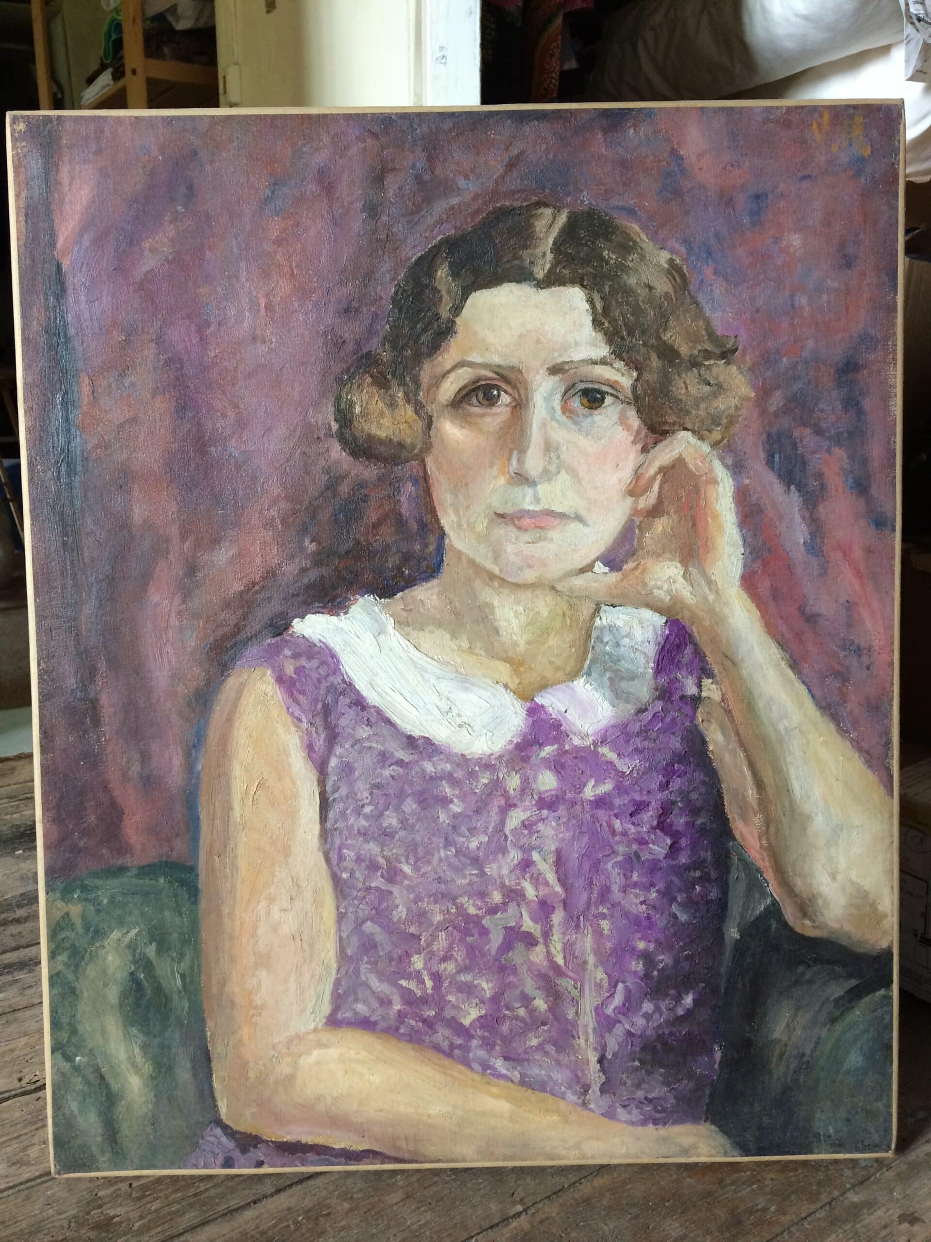 Peinture Tableau, Pastel: femme violette