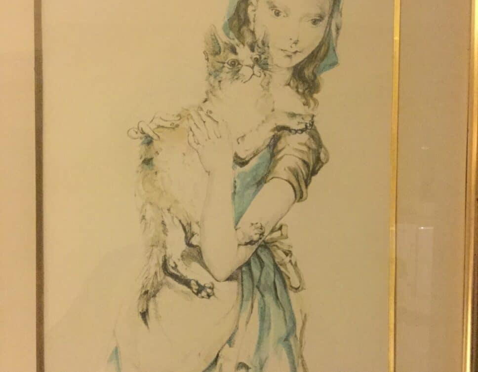 Peinture Tableau, Pastel: Fille et chat
