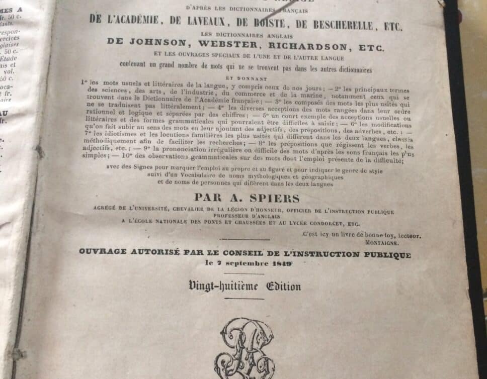 Estimation Livre, manuscrit: Dictionnaire français anglais 1882