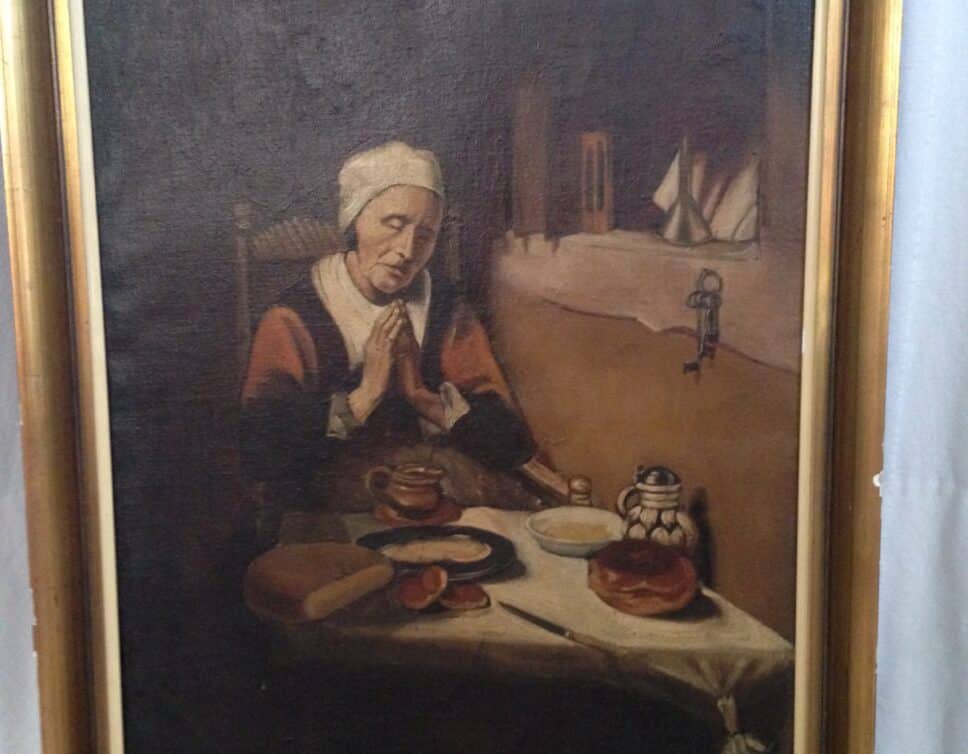 Peinture Tableau, Pastel: vieille femme en priere