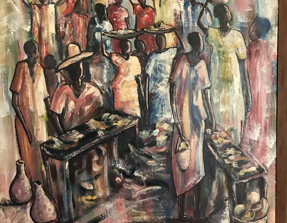 Peinture Tableau, Pastel: marché africain