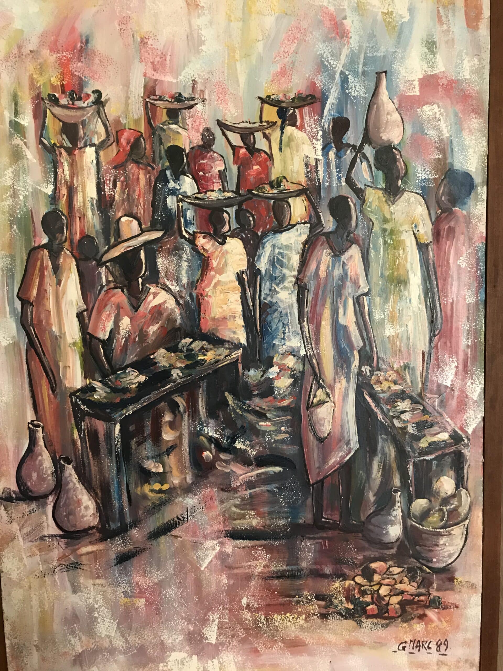 Peinture Tableau, Pastel: marché africain