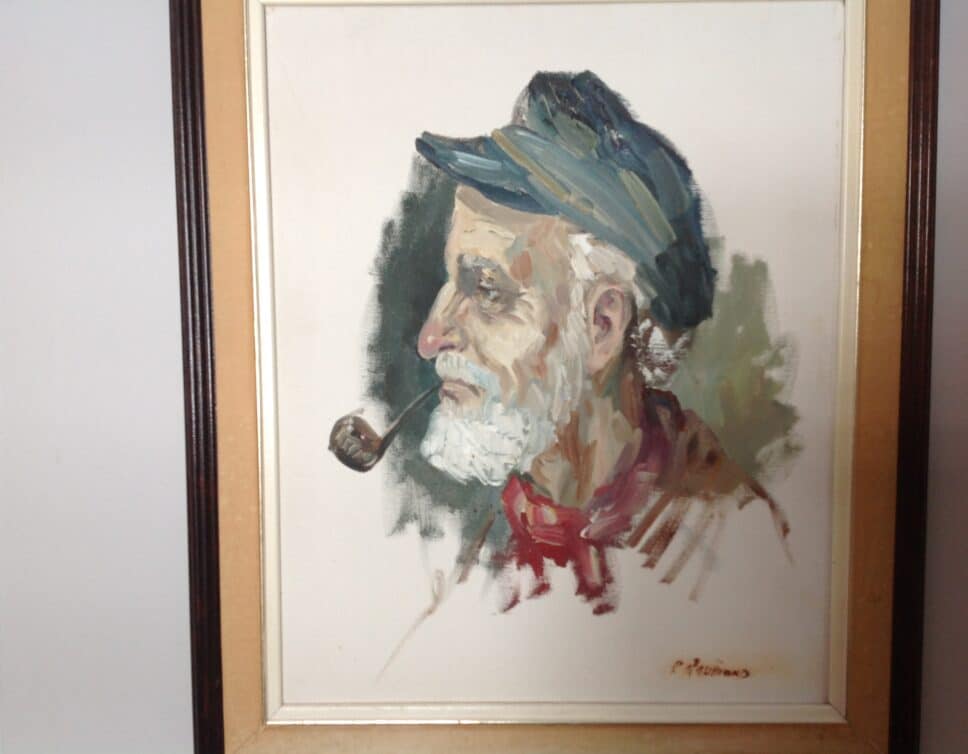 Peinture Tableau, Pastel: Tableau signe:@P.Gaumond ou Daumont grand père penseur en fumant une bonne piper de tabac